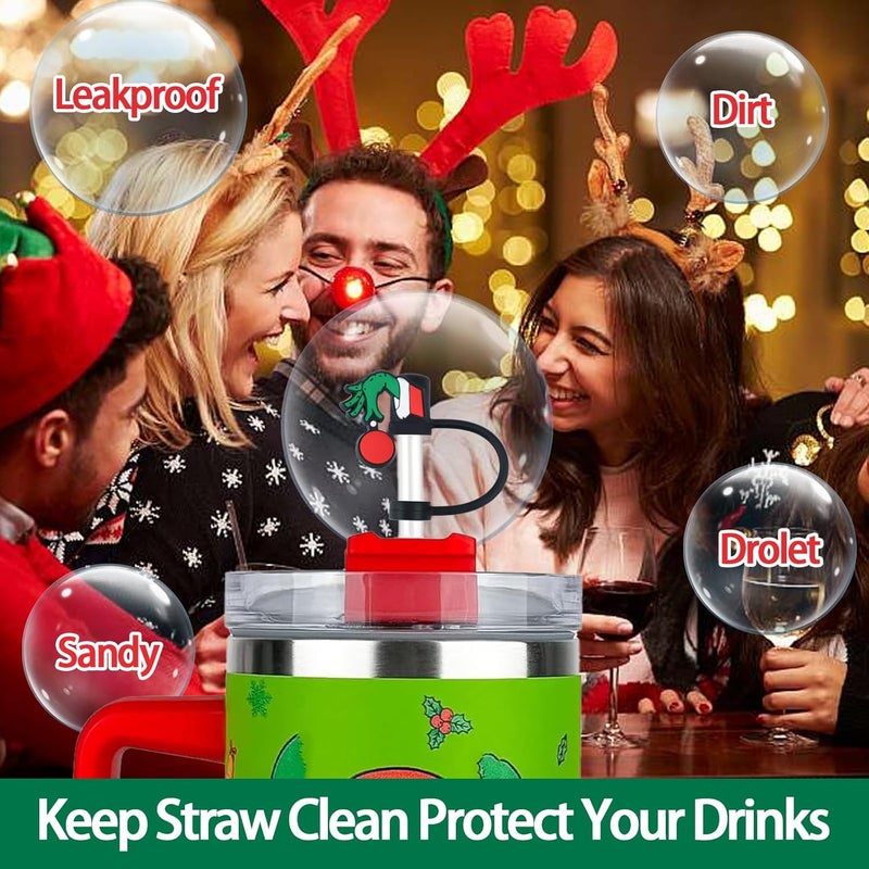 ZERCEJC 6 PCS Christmas Straw Cover Cap for Stanley Cup, Xmas Silicone Toppers Compatible With 30&40 Oz Tumbler, Reusable Tips Lids for Cup Accessories - Image 5